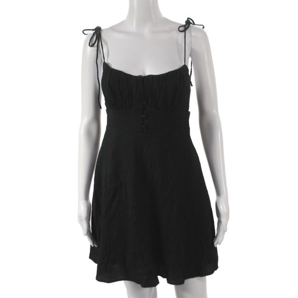 ASTR Women Black Mini Dress Sleeveless Square Neck Rayon Button Casual Size S